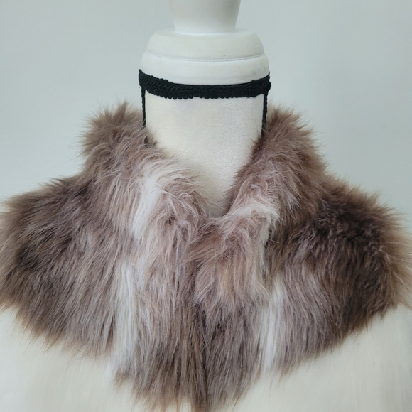 White House Black Market Faux Fur Chevro Striped Vest in brown and white Size SP - Picture 8 of 16